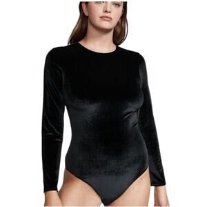 Victoria's Secret black velvet rhinestone back cutout bodysuit Size Large NWT